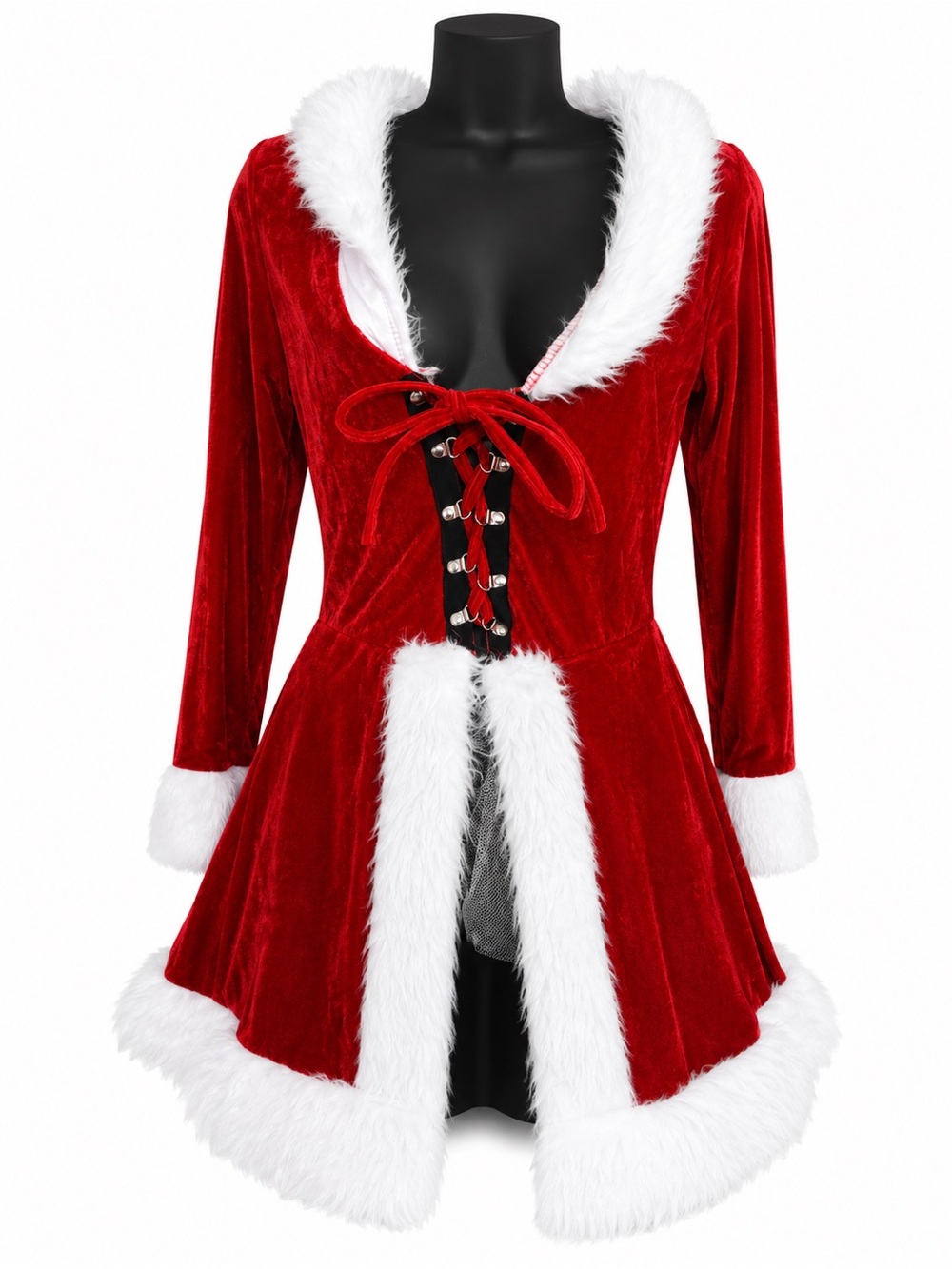Red Velvet Faux-Fur Trim Holiday Chemise - Picture 2 of 5